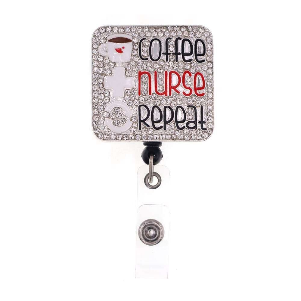 Coffee Nurse Repeat Bling Badge Reel